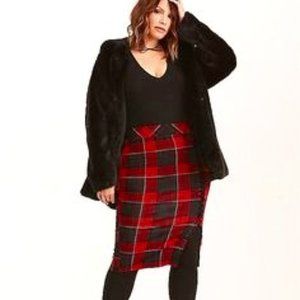 Torrid Ponte Red/Black Plaid Lace-up Pencil Skirt